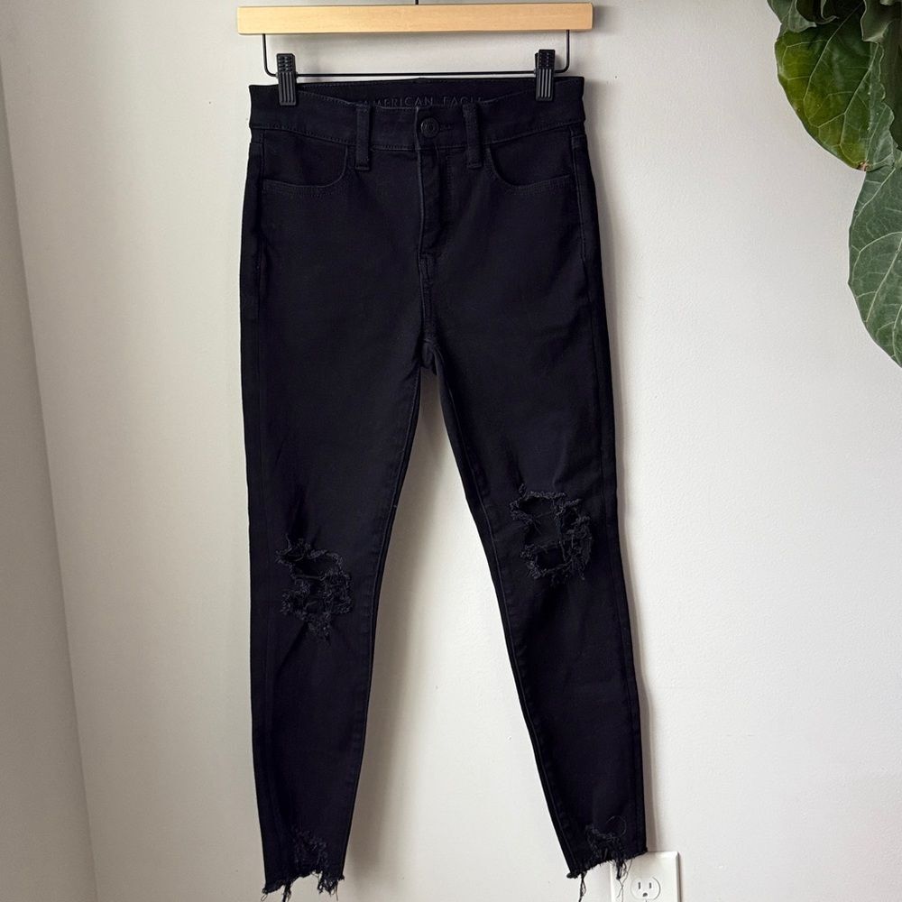 American Eagle Black Skinny The Dream Jean Distressed Jeans